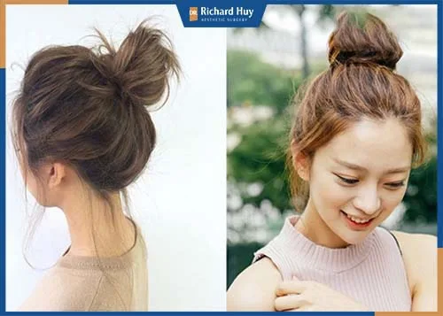 Kiểu tóc búi rối sẽ che nhẹ phần trán rộng và để lộ cằm nhỏ thon gọn, Kiểu tóc búi rối sẽ che nhẹ phần trán rộng và để lộ cằm nhỏ thon gọn,